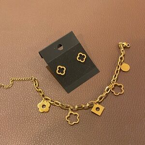 Gold Floral Charm Bracelet and Earring Set